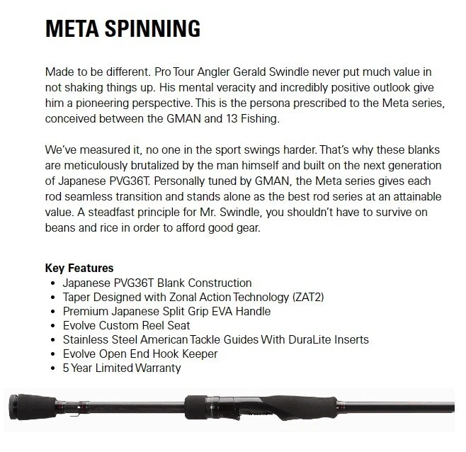 13 FISHING Meta Spinning Rod- 7'1" Medium Power- Extra Fast Action #MTGS71M - Image 3 of 3