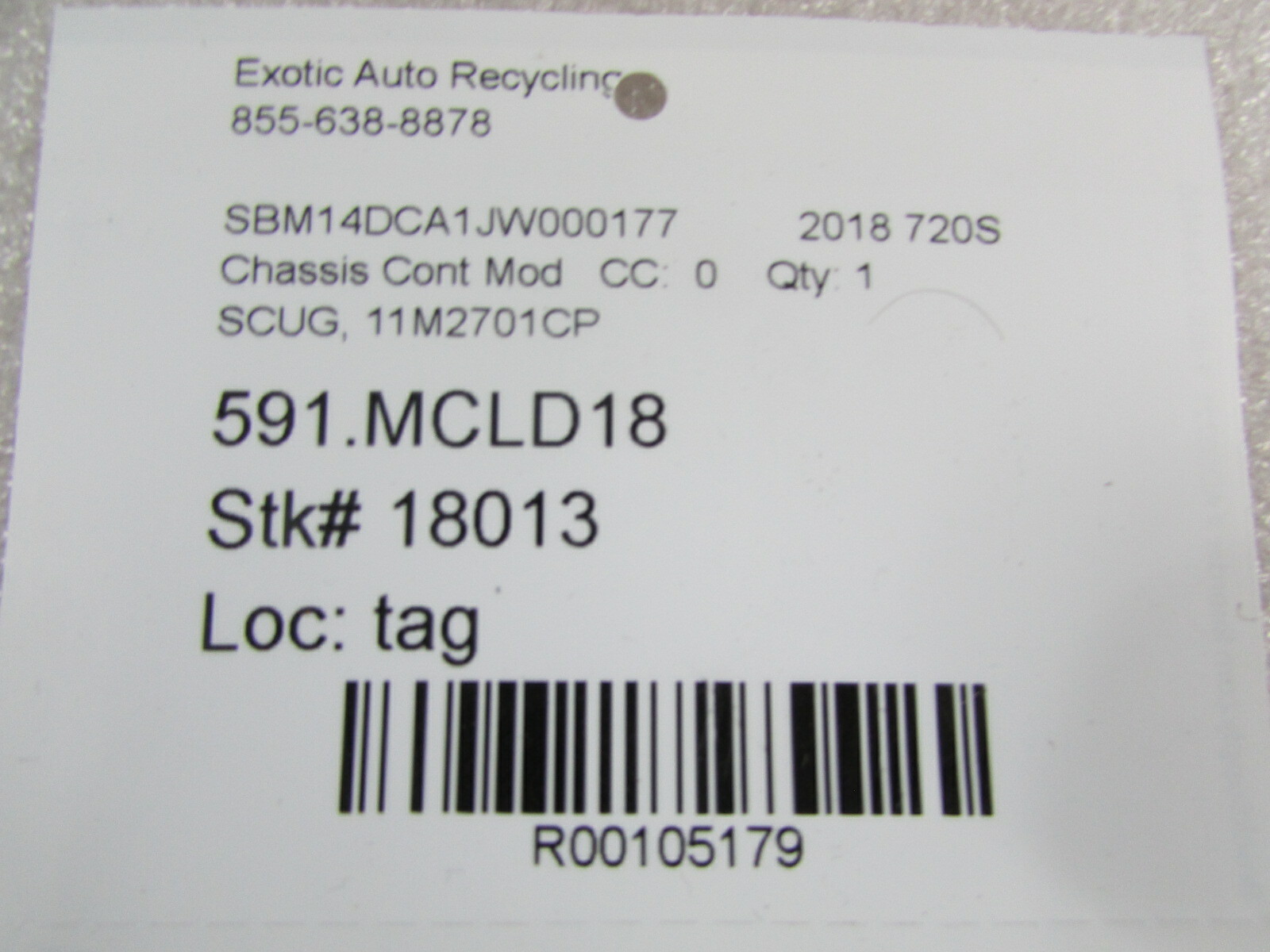 McLaren 720S, SCUG Electronic Control Module, Used, P/N 11M2701CP