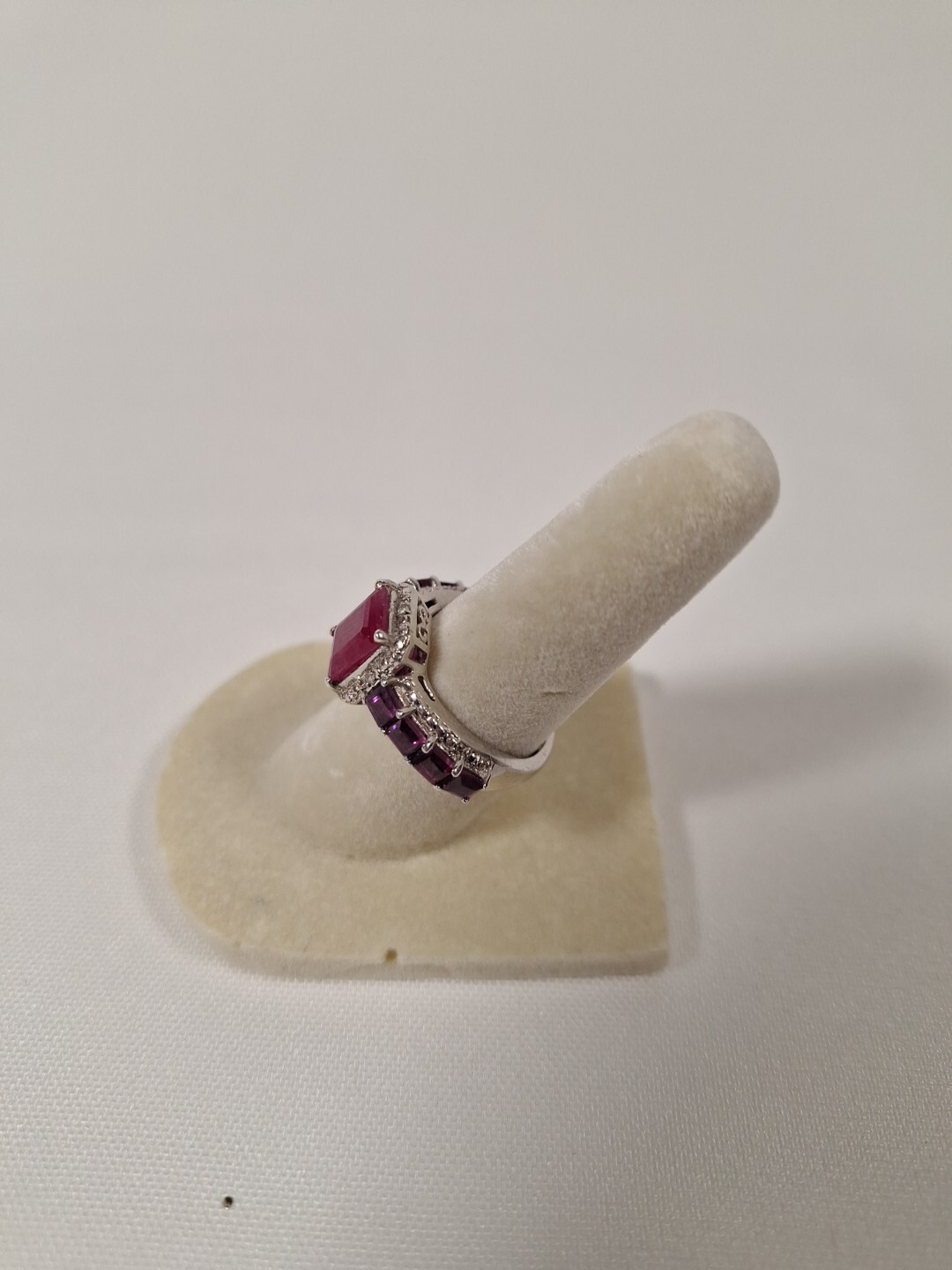 Sterling Silver Ring With Large Simulated Ruby  S… - image 4
