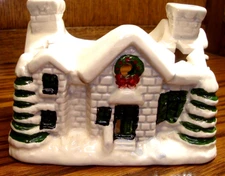 Small Candle Holder Tea Light Votive Ceramic Christmas Inn Village House     737