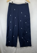 Alfred Dunner Navy Blue Classic Pull On Pants Size 8 Short Straight Embroidered