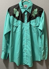 ELY CATTLEMAN VTG Western Rodeo Floral Design 1980s Pearl Snaps Cowboy Large