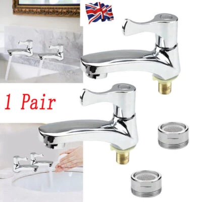 MARKENLOS 1 Pair Cold Lever Basin Sink Taps Bathroom Faucet 1/4 Turn 1/2" Chrome Durable