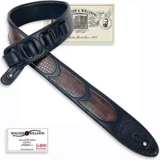 Walker & Williams G-800 Black & Brown Leather Padded Guitar Strap Gator Inserts 