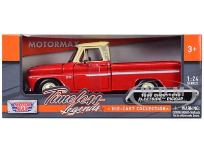1966 CHEVROLET C10 FLEETSIDE PICKUP RED W/CREAM TOP 1/24 DIECAST MOTORMAX 73355