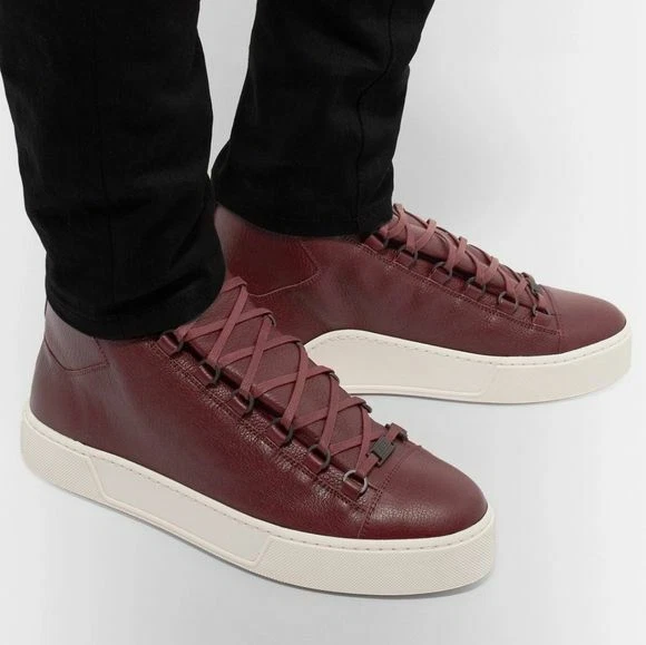 Fortryd mentalitet skræmt BALENCIAGA Arena Mens Burgundy Full Grain Leather High Top Sneakers Size  8.5 | eBay