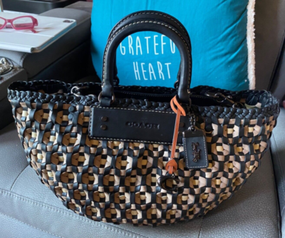 Coach 1941 Handbag New With Tags Wrapped Woven Tote Pewter Black