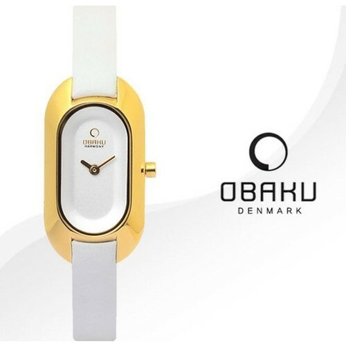 Montre femme Obaku V136LGIRW montre bracelet cuir blanc et cadran doré