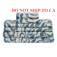 Florence 6-Piece Blue Floral 100 Cotton Bath Towel Set
