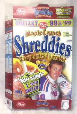 Shreddies Maple Crunch Cereal Box, Wayne Gretzky, + 4 Trading Cards, Bilingual