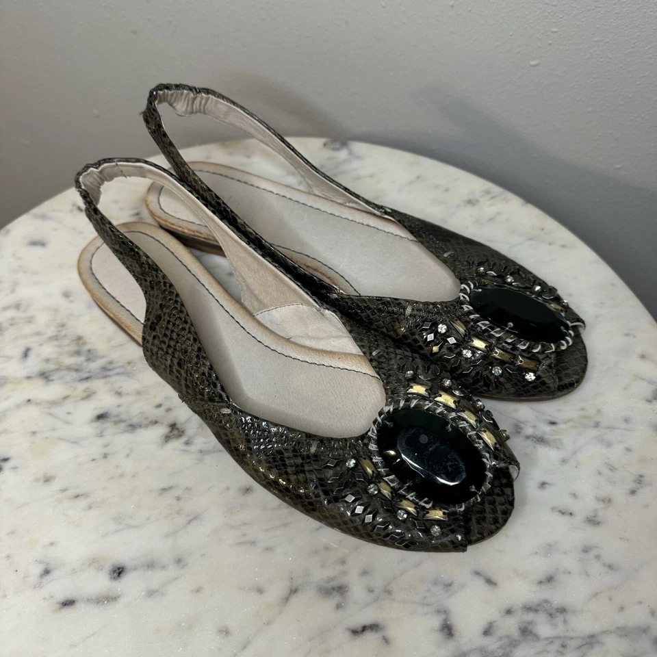 Zapatos Nicole Slip On Planos Cuero Parte Superior 9M Hechos por el Hombre Suela Verde Cocodrilo -P1 Foto 4 de 4