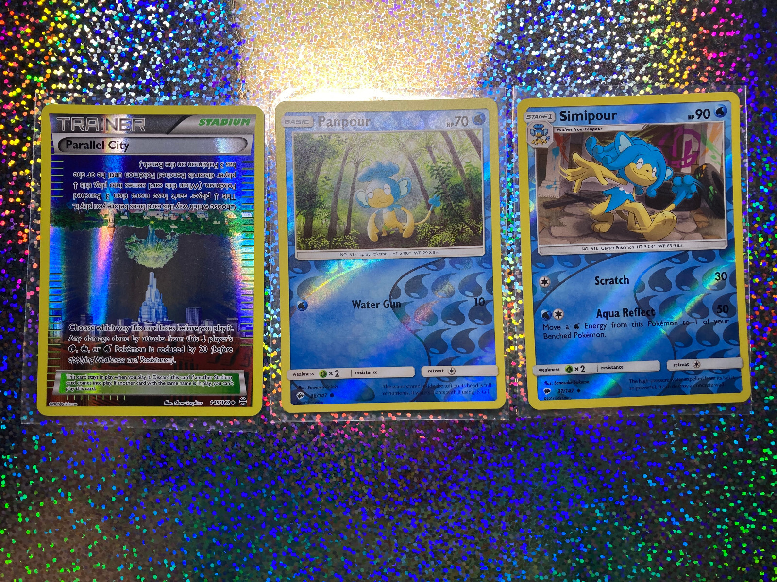 Pokemon Reverse Holo: BREAKthrough 145/162 Parallel City; 37/147 Simipour