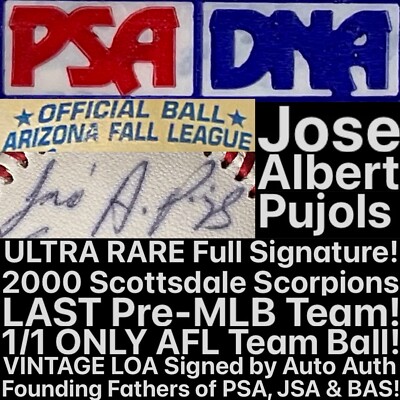 Pop 1 PSA 10 Jose Albert Pujols Auto 2000 Arizona Fall League Team Ball JSA 1/1