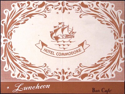 1948 Hotel Commodore Bar Cafe Luncheon Menu Daily Specials Tall Ship
