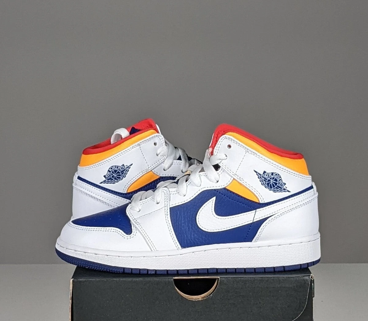 Jordan 1 Mid White Deep Royal Blue | eBay