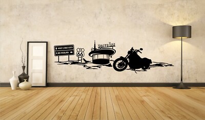 Motorrad HD Harley Chopper Biker Route 66 Las Vegas Drive In US Wandtattoo A096