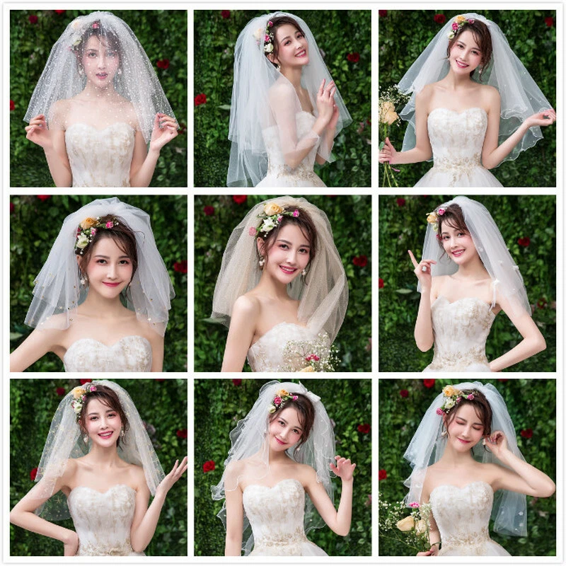 Elegant Short Bridal Tulle Veils Two Layers with Comb Wedding Accessories White - Image 3 of 4