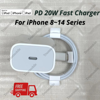 For iPhone 14 13 12 11 X XS XR 8 20W USB C Fast Charger Cord Adapter Block Cube