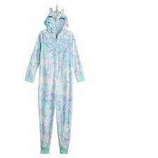 Girls UNICORN 1 Pc Pajamas 10/12 Blue Swirl Hooded SO Zip Up Fleece Long Sleeve