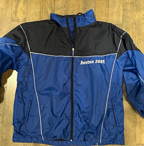 Boston Marathon 2005 Hooded Zip Jacket Blue/Black Embroidered 26.2 109th