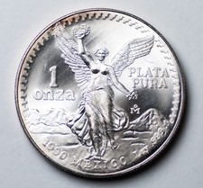 1990 UNC 1 Oz 999 SILVER MEXICO Libertad Pura Plata Rare Nat.Toning Coin