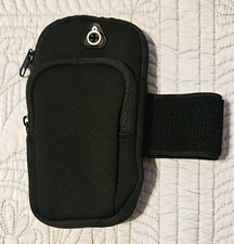Black Universal Cell Phone Armband, Adjustable Hook Loop Fabric Strap