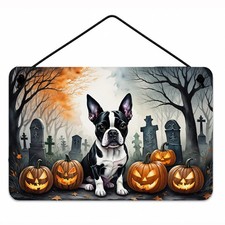 Caroline's Treasures Boston Terrier Spooky Halloween Wall or Door Hanging Print