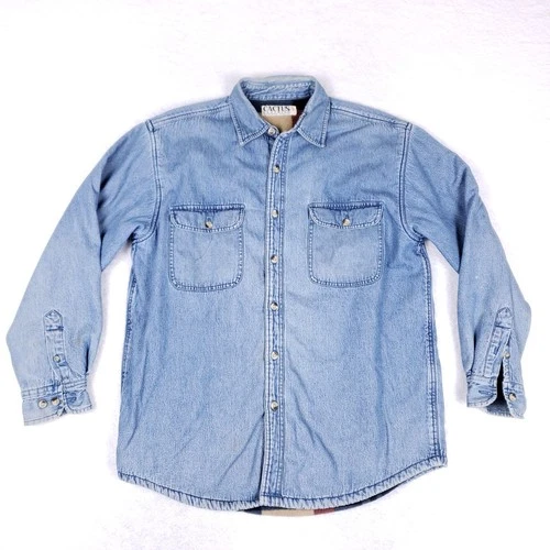Cactus Clothing Denim Shirt Jacket Plaid Lined Shacket Blue Long Sleeve XL - product listing photo