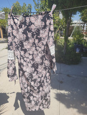 Glamour Women’s Black Pink White Floral Lace 3/4 Sleeve Scoop Neck Midi 8