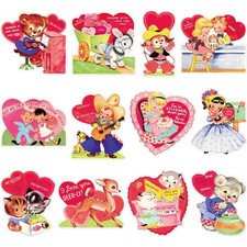 Vintage Valentine's Day Cutouts Retro 48 PCS Cardboard Hearts Classroom Decor 
