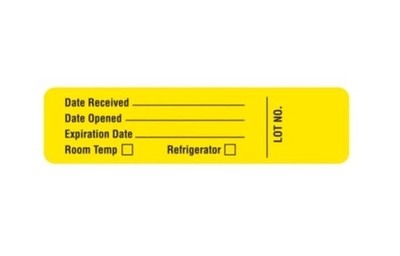 Date Received Opened Expired Reagent Adhesive Labels, Yellow, Roll of 1000