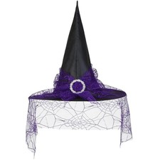 Leuceiy Witch Hat for Women, Halloween Wizard Hat with Veil for Cosplay