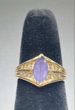 Anello in oro giallo 14 kt con marchesa tanzanite e diamanti misura 5,0 g