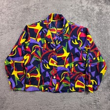Vintage 80s Womens Abstract Geometric Button Up Jacket Top Art to Wear M
