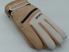 Plush-Lined Beige Winter Gloves, Thermal Insulated With Storage Pocket