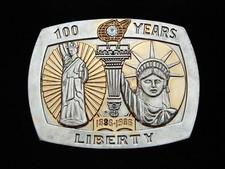 OG11142 VINTAGE 1986 STATUE OF LIBERTY 100 YEARS COMMEMORATIVE BELT BUCKLE