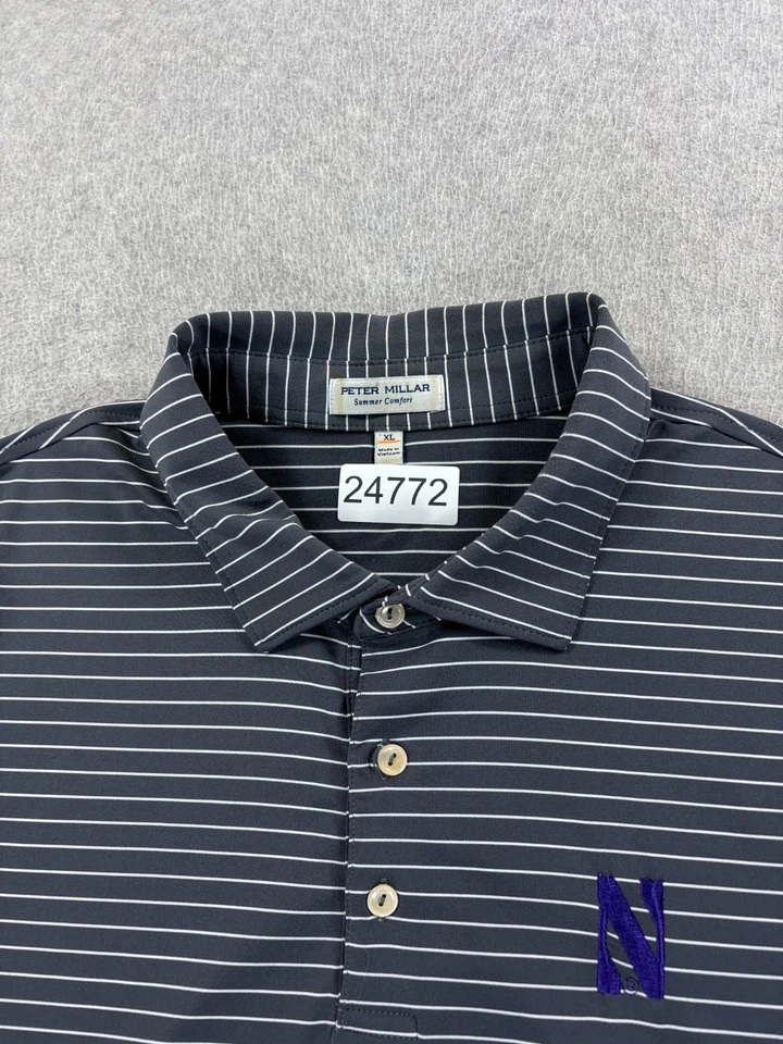 Northwestern Wildcats Peter Millar Striped Campus Polo Shirt (Men's XL) Gray - Image 4 of 4