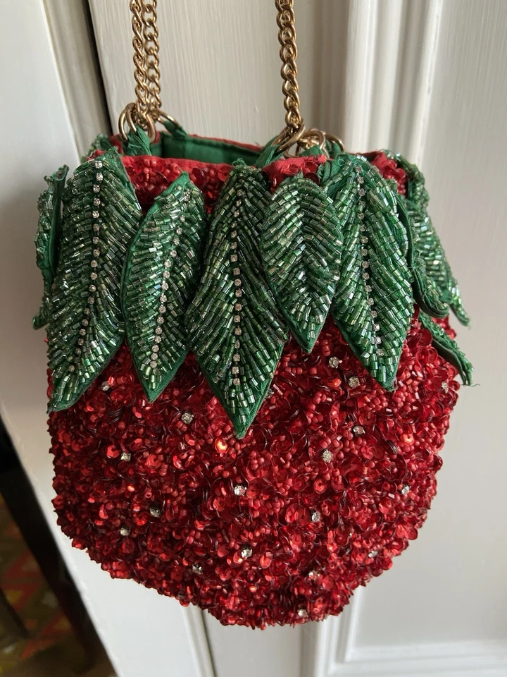 Zara iconic red strawberry beaded sequins drawstring bucket bag Bloggers *Flaw - Image 4 of 4