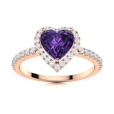 Sterling Silver Amethyst Gemstone Prong Solitaire with Accents Ring Jewelry