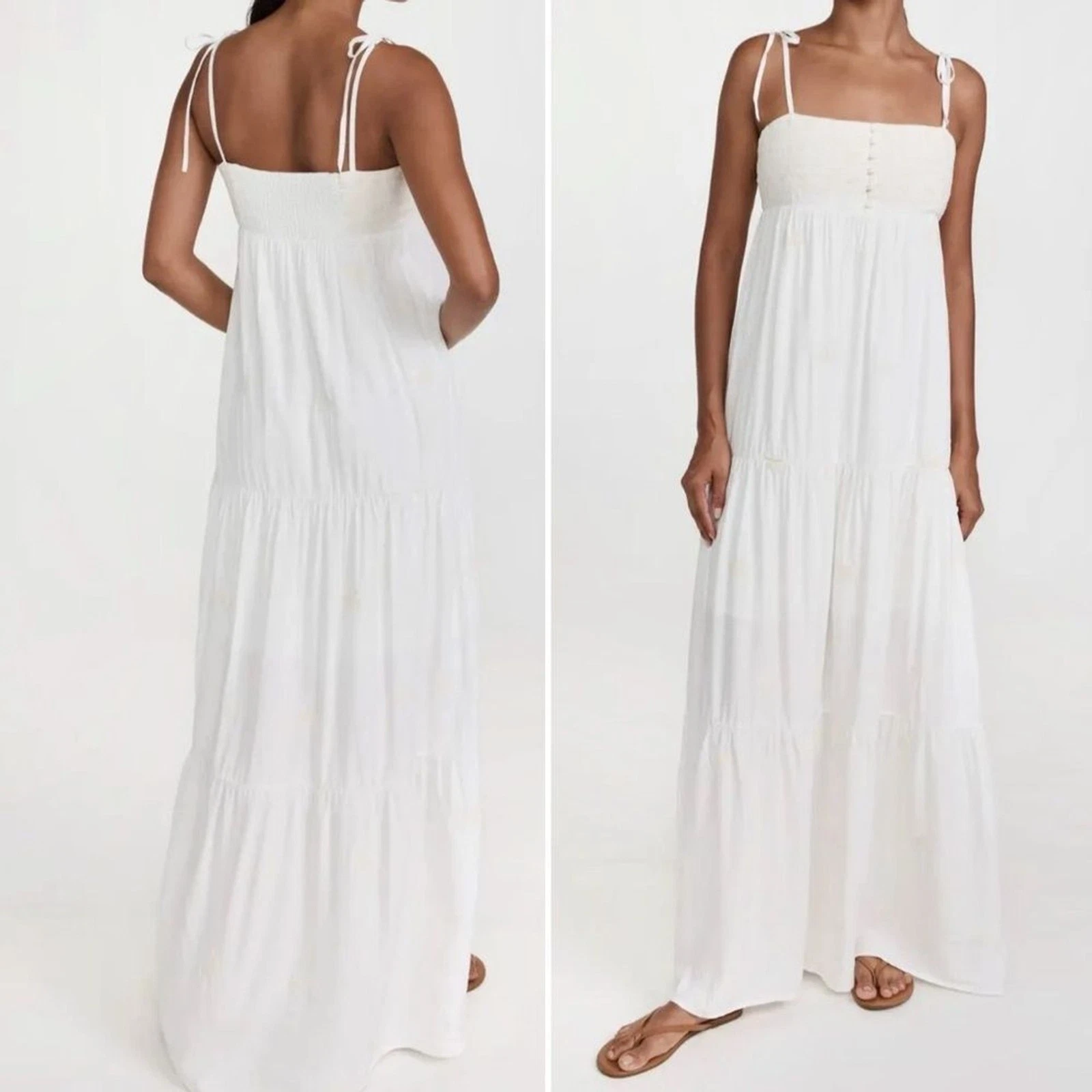 OFF WHITE Maxi abito donna Spiritual Gangster Dolce ricamato bianco sporco panna taglia XS