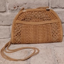Vintage Italian Woven Straw Shoulder Bag Boho Summer Handbag Made In Italy
