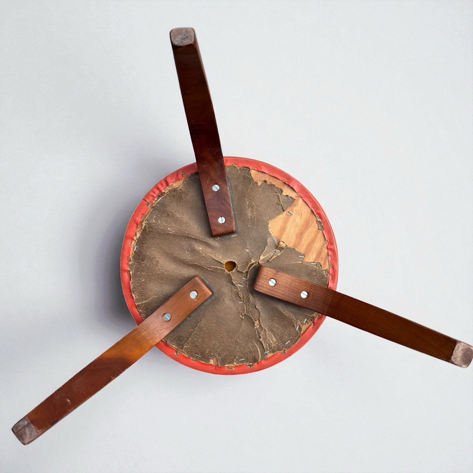 3 Vintage MCM Thonet Bentwood Nesting Stools Mid Century Stacking Orange Vinyl