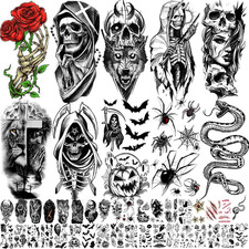 52 Sheets Black Halloween Temporary Tattoos for Kids Men Women, Include 10 Sheet