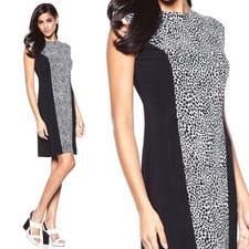 Ann Taylor Dress Size 6 Midi Sheath Animal Print Black Gray Sleeveless Back Zipp