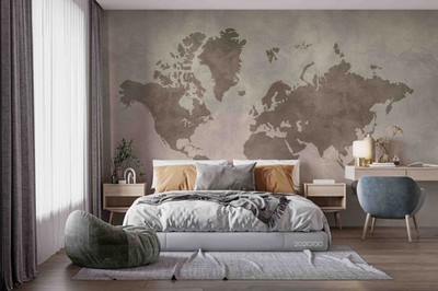 3D Concrete Wall World Map Wall Murals Wallpaper Murals Wall Sticker