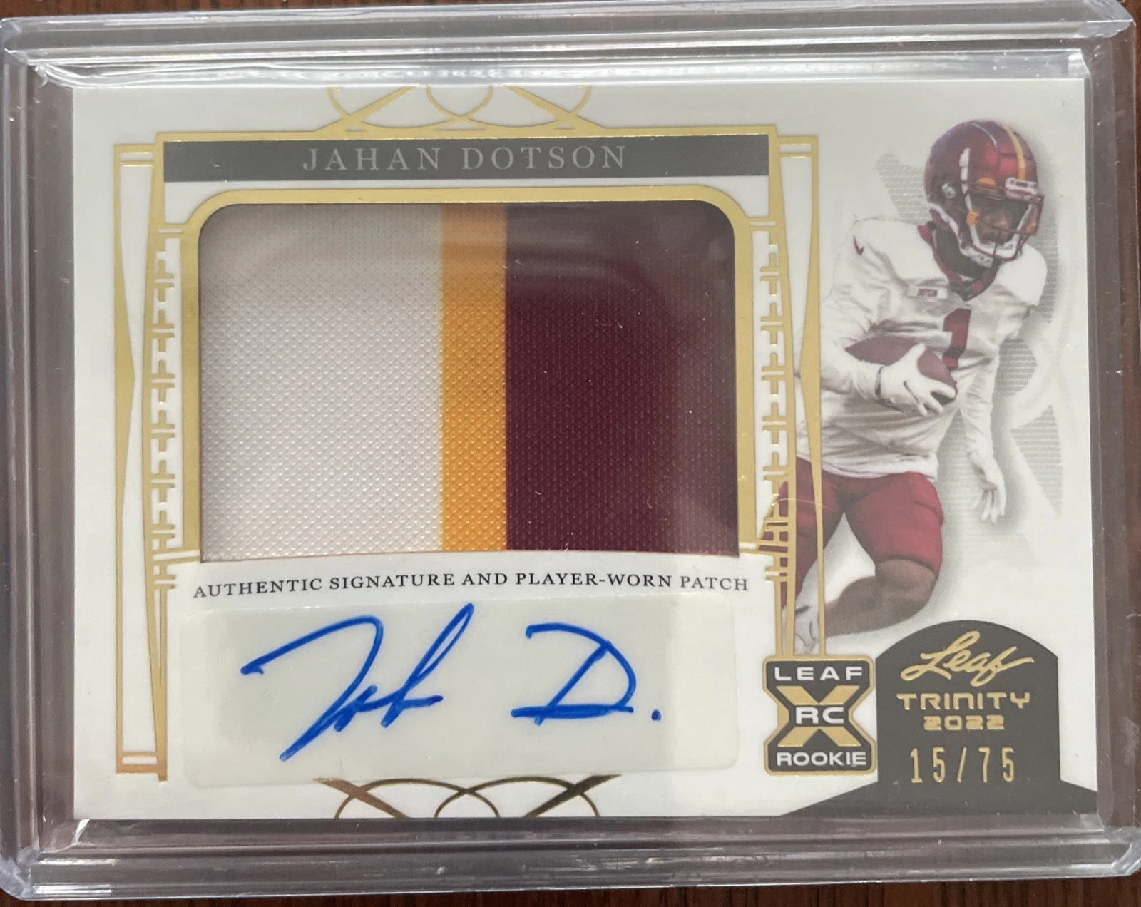 Jahan Dotson Leaf Trinity Player Worn Patch Auto #PAJD3 Gold Foil