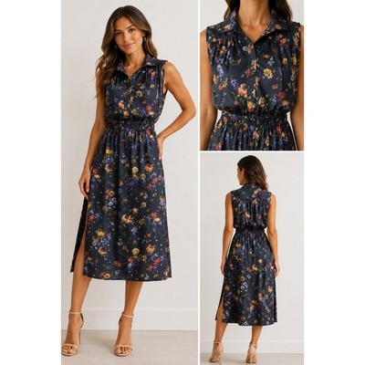 Adam Lippes Floral Midi Shirt Dress 6 Belted Sleeveless Luxury Garden Party