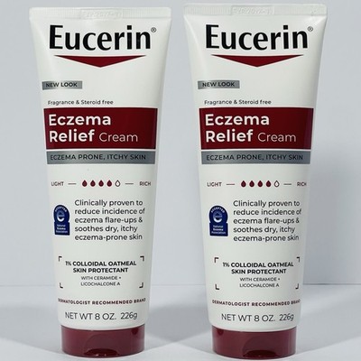 New 2 Pack of Eucerin Eczema Relief Cream , 8 Oz ea. (16 oz), EXP: 12/2027