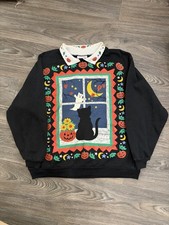 Rare Spumoni Black Cat Halloween Sweatshirt Size XL Made In USA