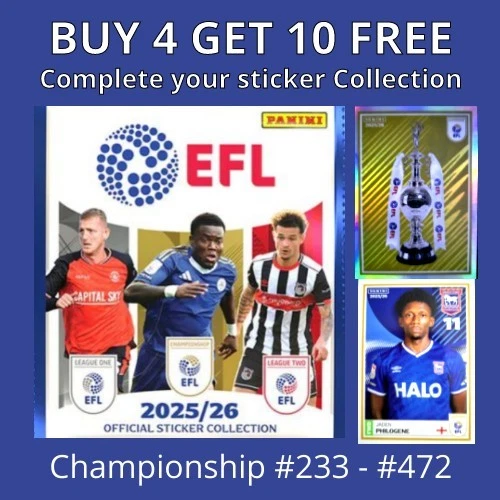 EFL 2026 Panini Football Stickers - 2025/26 Championship Numbers #233 - #472